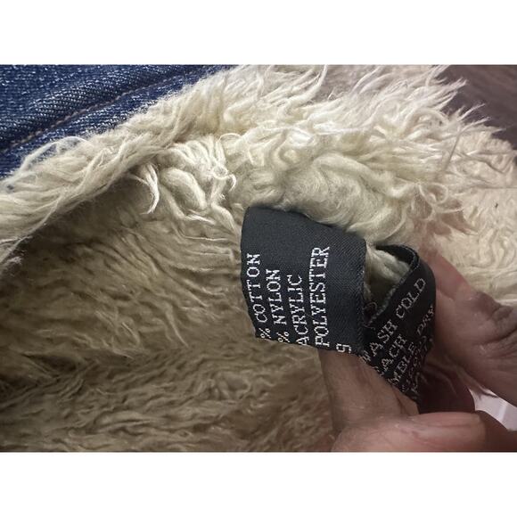 VTG Steve Madden Coat Womens Medium Blue Denim Faux Shearling Lined Long Y2K - Picture 10 of 10